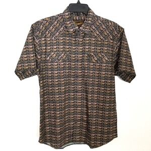 Howler Bros Men Printed Button Up Shirt Sz M Brown Short Sleeve Cotton Blend